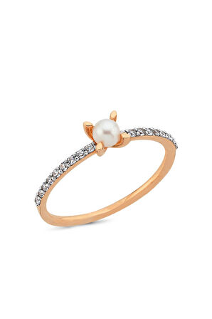 14 Ayar Altın 0,09 Ct Doğal İnci Pırlanta Yüzük