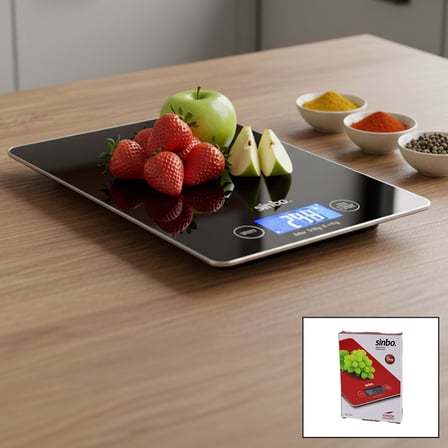 Premium Ölçüm Aleti Gramaj Ölçer Yemek Yapma Yardımcısı Sinbo Mutfak Terazisi Cam Dijital Tartı 5kg