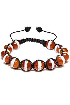 Sertifikalı Çizgili Kırmızı Tibet Akik Taşı Bileklik