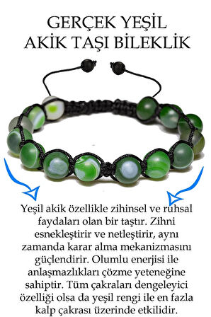 Sertifikalı Ham Işlenmemiş Yeşil Akik Taşı Bileklik - Makrome