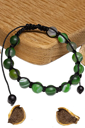 Sertifikalı Ham Işlenmemiş Yeşil Akik Taşı Bileklik - Makrome