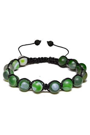Sertifikalı Ham Işlenmemiş Yeşil Akik Taşı Bileklik - Makrome