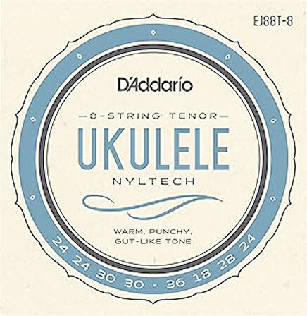 D'Addario EJ88T-8 8 telli Tenor Ukulele için naylon tel