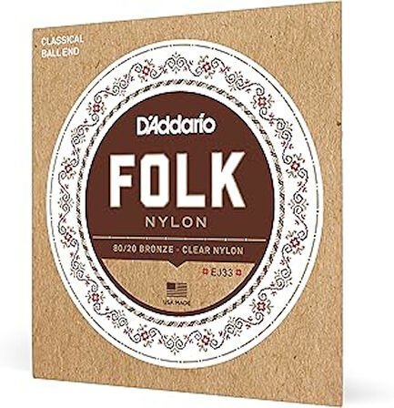 D'Addario Gitar Enstrüman Telleri - Halk Naylon Gitar Enstrüman Telleri - EJ33 Klasik Gitar Enstrüman Telleri - Naylon Çekirdekli, Top Uçlu - 80/20 Bronz Sargı, Şeffaf Naylon Üçlü