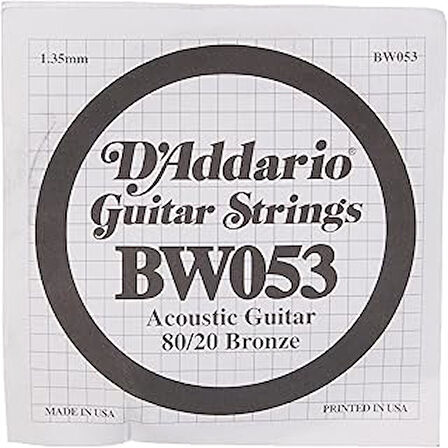 D'Addario Bw053 Akustik Tek Tel, 80/20 Bronze Wound, 053, Pak