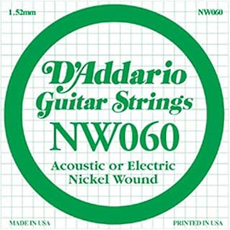 D'Addario Nw060 Elektro Ve Akustik Tek Tel, ,