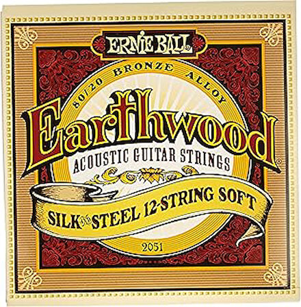 Ernie Ball Earthwood Ipek Ve Çelik Yumuşak Akustik Gitar Enstrüman Telleri, 12 Telli, 80/20 Bronz, Ölçü 9-46