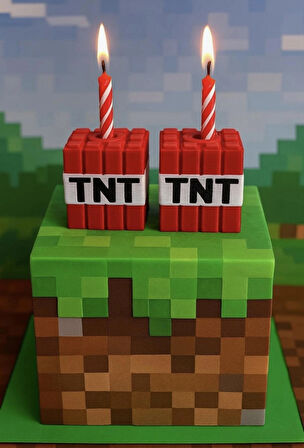 Minecraft TNT Mumluk – 2’li Blok Mumluk Seti – Doğum Günü Pastası Süsü