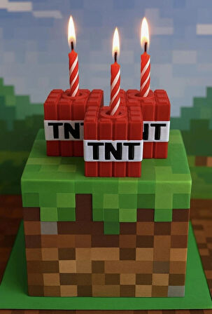 Minecraft TNT Mumluk – 3'lü Blok Mumluk Seti – Doğum Günü Pastası Süsü