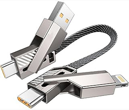 4in1 65W USB-Type C ve Lightning Örgülü Şarj ve Data Kablosu