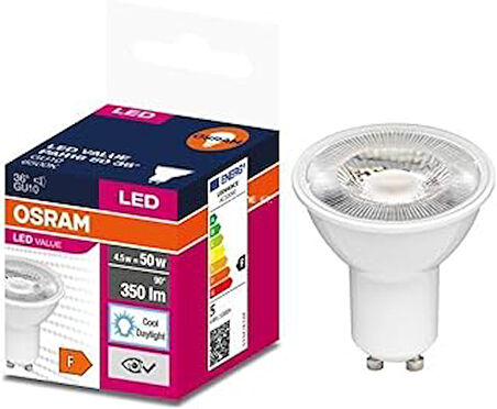 LED ampul, reflektör, GU10, gün ışığı beyazı, 6500K, kısılabilir değil, 36°