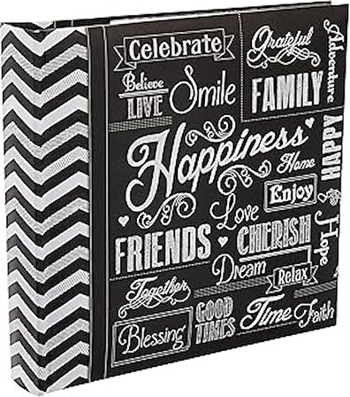 Photo Albums 200-Pocket Chalkboard Printed "Happiness" Theme Photo Album for 10cm by 15cm Prints