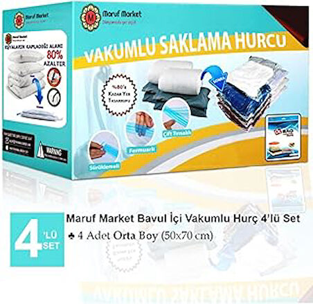 Beyyine Home Marufmarket Vakumlu Saklama Poşet Set 4'lü Bavul Içi - Vakumlu Hurç - Vakumlu Torba ŞEFFAF