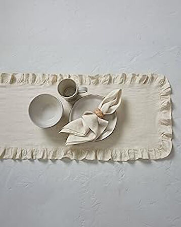 Rufle | Fırfırlı Keten Runner 40 X 110 Cm