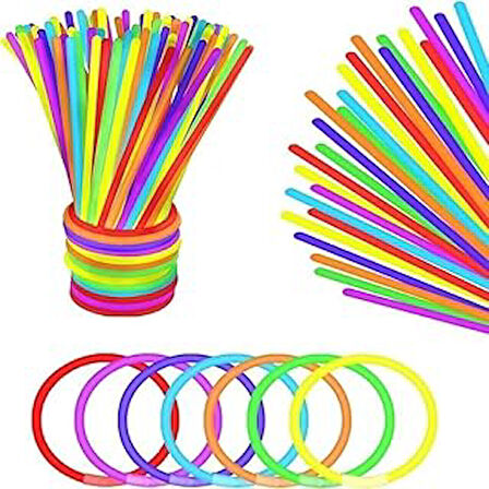 100 Ultra Parlak Parlayan Çubuklar Bilezikler ve Kolyeler - Karanlıkta Birinci Sınıf Parti Malzemeleri ve Süslemeleri - Fosforlu Çubuk - Fosforlu Bileklik - Glow Stick