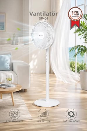 Özel Üretim Günlük Ortam Pratik Vantilatör 7 Pervaneli 14 Inc 45W SF01 Beyaz