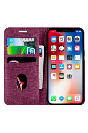 Buway Apple Iphone XS Max Kartvizitli Cüzdan Kılıf Mor