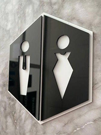 Basic White Black Hexagon Seri Kadın&Erkek WC Yönlendirme Levhası