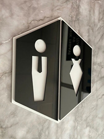 Basic White Black Hexagon Seri Kadın&Erkek WC Yönlendirme Levhası