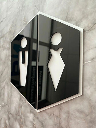 Basic White Black Hexagon Seri Kadın&Erkek WC Yönlendirme Levhası