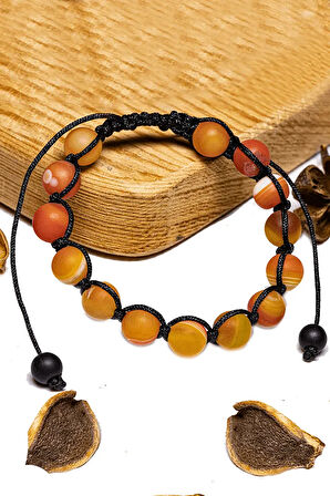 Sertifikalı Ham Işlenmemiş Damarlı Turuncu Akik Taşı Bileklik