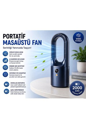 BMFN15 Kanatsız Vantilatör Hava Soğutucu Fan Şarjlı Masaüstü Mini Klima 6 Kademe Ayaralanabilir Fan Serinletici Vantilatör