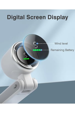 Şarjlı El Fanı 5 Kademe Hız Ayarlı Boyun Askı İpli Serinletici Vantilatör Led Ekranlı Mini Fan