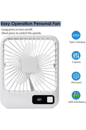Masaüstü Şarjlı Fan 5 Hız Kademeli Ultra Ince Led Şarj Göstergeli Asılabilir Vantilatör Serinletici Mini Klima