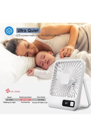 Masaüstü Şarjlı Fan 5 Hız Kademeli Ultra Ince Led Şarj Göstergeli Asılabilir Vantilatör Serinletici Mini Klima