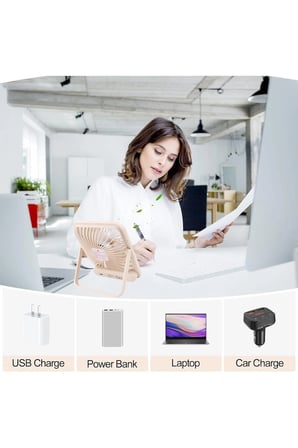 Masaüstü Şarjlı Fan 5 Hız Kademeli Ultra Ince Led Şarj Göstergeli Asılabilir Vantilatör Serinletici Mini Klima
