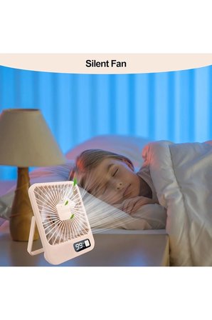 Masaüstü Şarjlı Fan 5 Hız Kademeli Ultra Ince Led Şarj Göstergeli Asılabilir Vantilatör Serinletici Mini Klima
