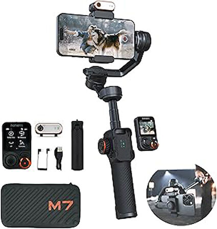 Hohem iSteady M7 Gimbal Sabitleyici, Akıllı Telefon için, 3 Eksenli Telefon Gimbal, iPhone ve Android için Gimbal Sabitleyici, Dolgu Işıklı AI İzleme Sensörü, 1,4 inç Çıkarılabilir Dokunmatik Ekran