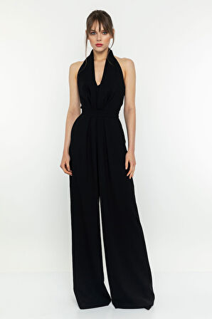 Sırt Dekolteli Boyundan Askılı Tulum-Siyah-38