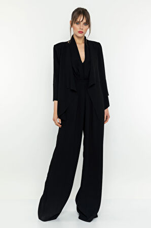 Sırt Dekolteli Boyundan Askılı Tulum-Siyah-38