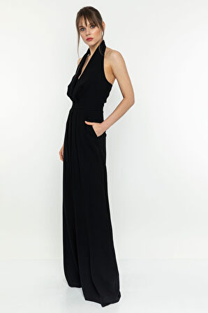 Sırt Dekolteli Boyundan Askılı Tulum-Siyah-40