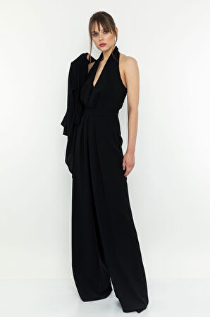 Sırt Dekolteli Boyundan Askılı Tulum-Siyah-40