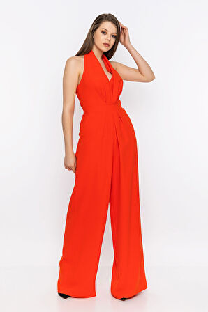 Sırt Dekolteli Boyundan Askılı Tulum-Oranj-38