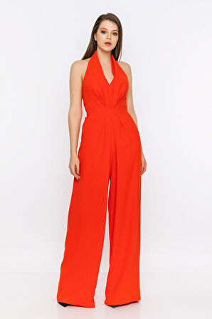 Sırt Dekolteli Boyundan Askılı Tulum-Oranj-40