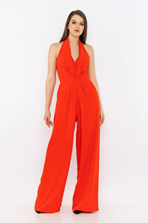 Sırt Dekolteli Boyundan Askılı Tulum-Oranj-40