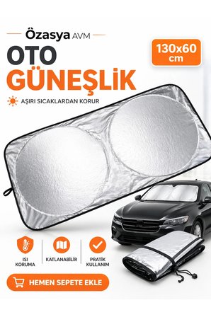 Katlanabilir Araç Ön Cam Güneşliği 150x70cm Isı ve Işık Yalıtımlı Yazlık Aksesuar