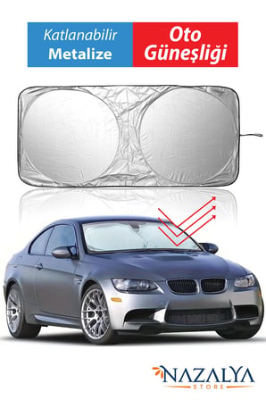 Katlanır Araba Ön Cam Güneşliği Metalize Isı Yalıtımlı Yazlık 150x70cm Otomobil Aksesuarı