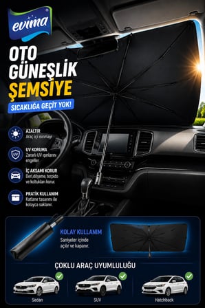 Katlanabilir Oto Güneşlik Şemsiye 75x140 cm UV Korumalı Ön Cam Gölgelik Aksesuarı