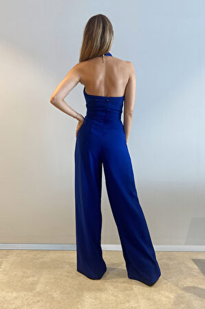 Sırt Dekolteli Boyundan Askılı Tulum-Saks-40