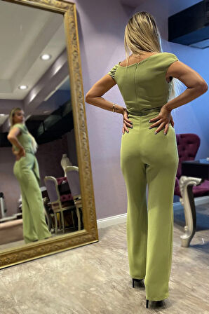 Tek Omzu Açık Beli Kuşaklı Tulum-Mint-40