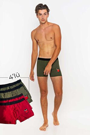 Erkek 4'lü Boxer Avantajlı Paket-Kırmızı - Haki-XXL