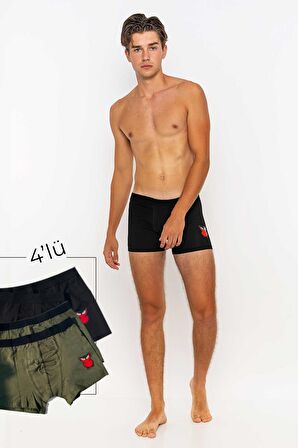 Erkek 4'lü Boxer Avantajlı Paket-Siyah - Haki-L