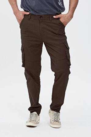 Düz Paça Kargo Pantolon-Kahverengi-31