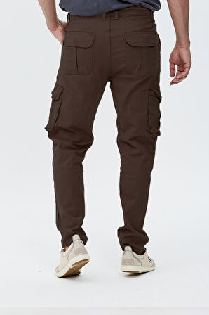 Düz Paça Kargo Pantolon-Kahverengi-32