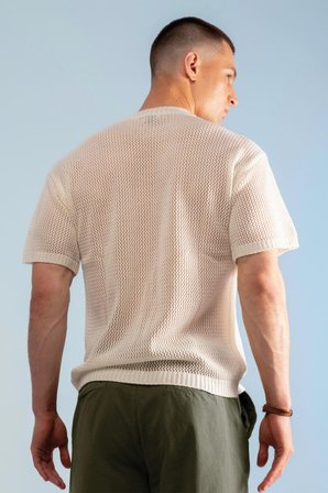 W Logolu Oversize File Triko Tişört-Bej-XL