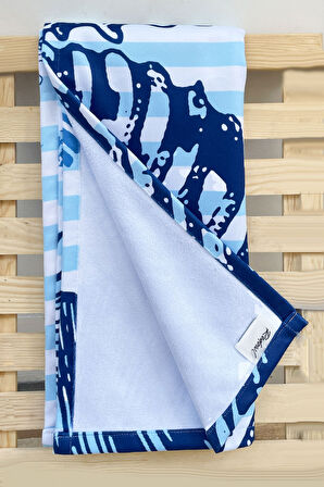 Dijital Baskılı Plaj Havlusu & Deniz Şortu İkili Takım-Mavi-Beyaz-S